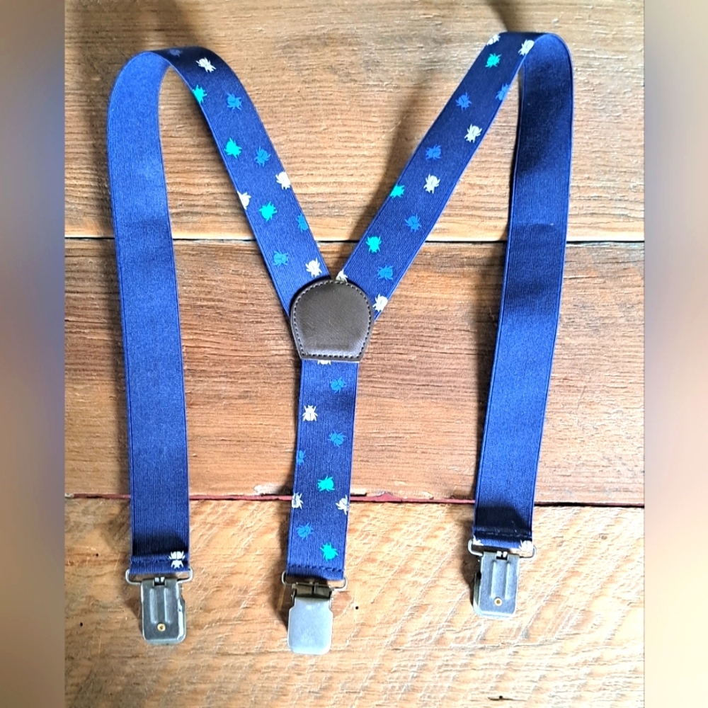 Boys Gymboree Suspenders 6+ Navy Blue Colored Beetle/Bug Design Fun
